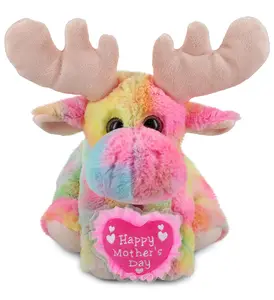 DOLLIBU 9" Rainbow Floppy Moose Plush Stuffed Toy - Embroidered Heart, Super-Soft Polyester Material, Ideal Mother's Day Gift, Mothers Day Gift
