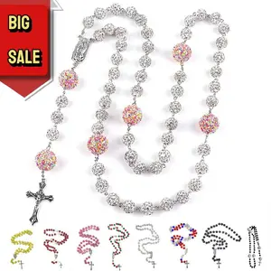 Rosary Necklace Color Collection Vibrant Multicolor Rosary Cross Pendant Necklace Catholic Religious Symbol Perfect Christmas Easter Holiday Gift Same Day Shipping Quick Delivery