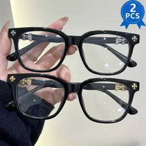 2PCSNew square reading glasses, unisex stylish light luxury elegant literary business reading glasses, available in multiple colors, the perfect gift for him, very suitable for daily wear, decoration, and photo-taking reading glasses