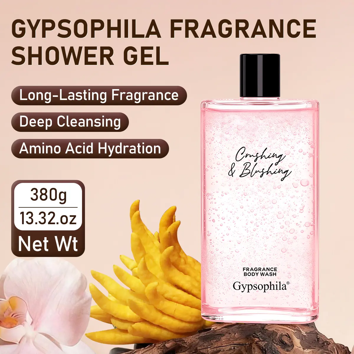 Gypsophila Body Wash, 15 Amino Acids Daily Cleansing Formula, Gentle Shower Gel with Oud Perfume Fragrance for Men & Women