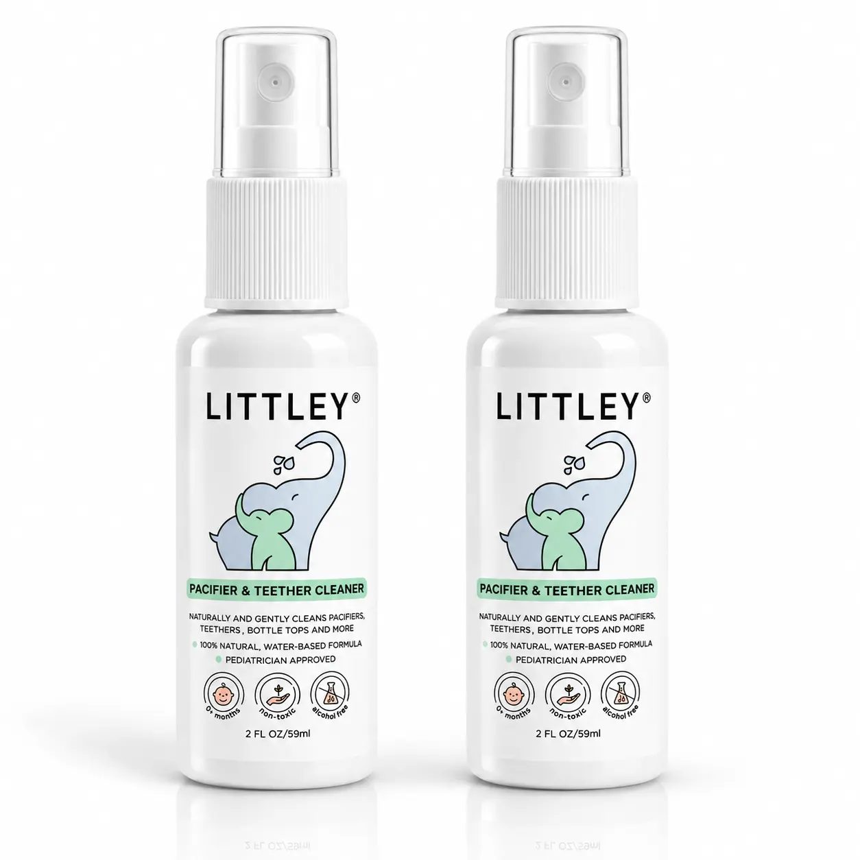 Littley pacifier & teether cleaner 2 pack | 2oz travel spray bottles -- alcohol-free baby cleaning spray