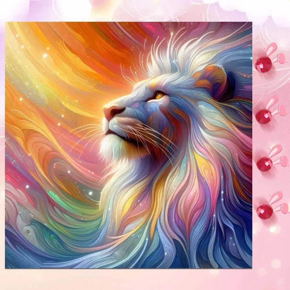 5D DIY Full Drill Round Diamond Painting Kits - Diamond Art Painting Kit Colorful Lion Head Mosaic, Canvas - DIY Decorative Painting, Home Wall Decor, Suitable for Halloween, Christmas, Birthday and Anniversary Gifts