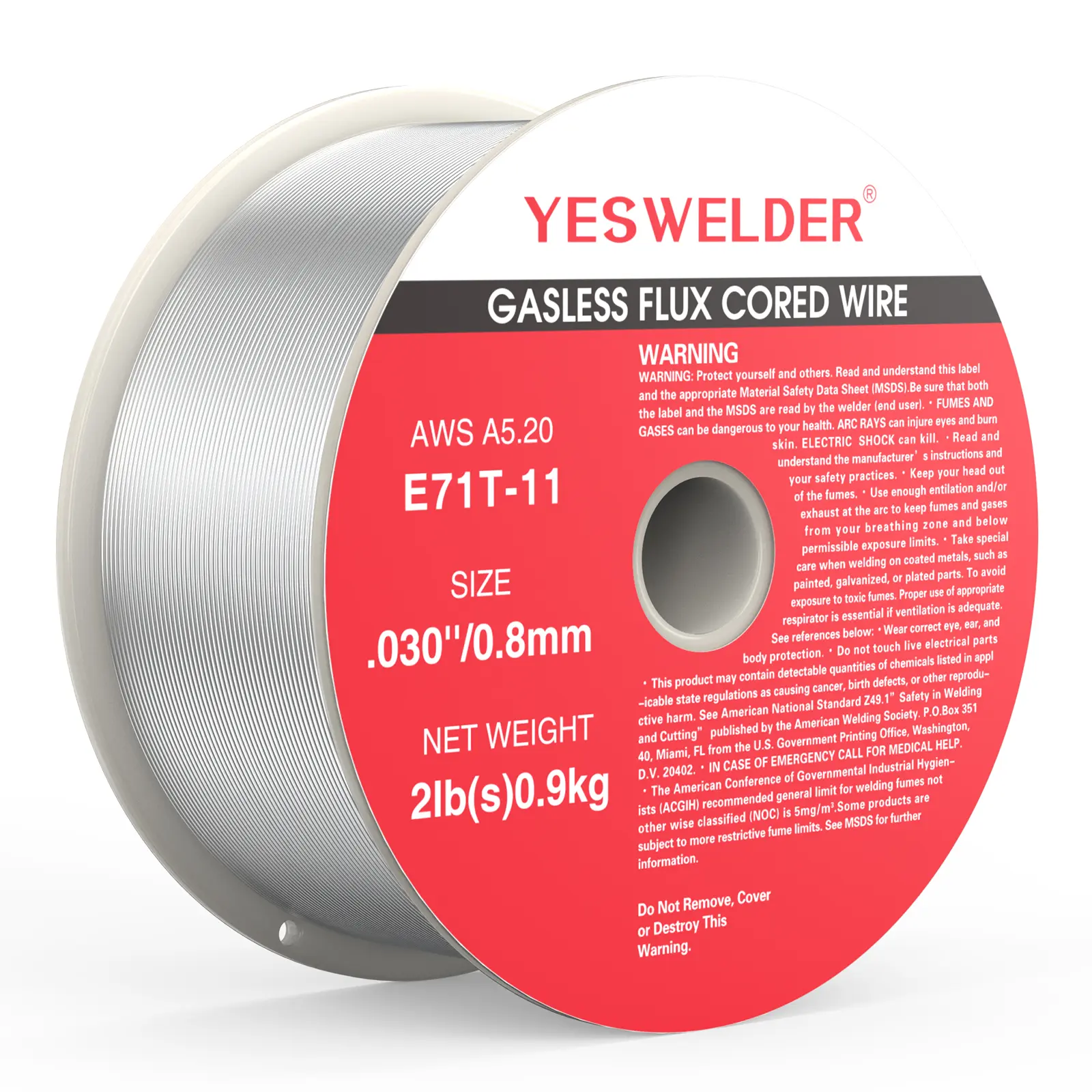 YESWELDER E71T-11 Gasless Flux Core Wire, .030"/.035" Self-Shielded Mild Steel Option for MIG Machines, 2LB Spool, All-Position Versatility, Easy Feed, Metal Compatibility, Outdoor Use, Single/Multi Pass, No Gas Needed