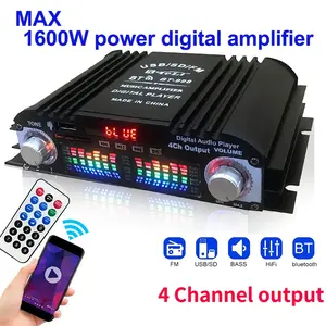 1600W Peak Power HiFi Sound Amplifier Digital 4 Channel Audio Amplifier Bluetooth Karaoke Player FM Radio Support Remote Control Smartphone Usb