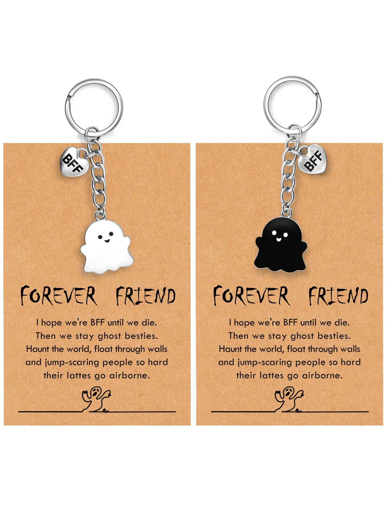 Best Friend Birthday Gifts for Women Funny Cute Ghost Friendship Keychains Included Bestie Gifts Long Distance Stuff for 2 with Card Friendship