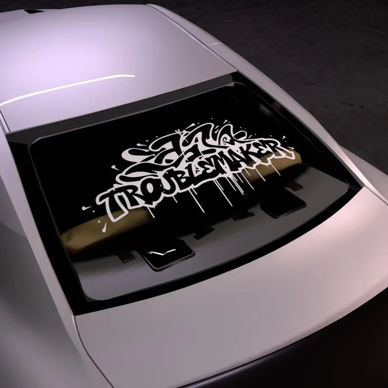 Troublemaker in graffiti style decal rear Windshield Banner Decal JDM Sticker