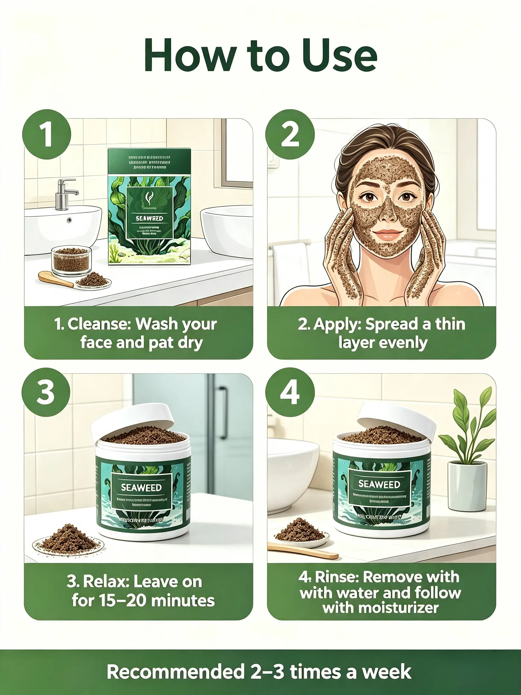 Seaweed Hydrating Overnight Facial Mask 150G, Daily Moisturizing Skincare, 150Ml, Alcohol-Free