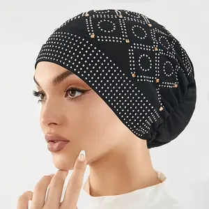 Set of 2 [Embroidered Headscarf Hat] Women’s – Embroidered Headscarf Hat – Lightweight Elasticized Chemotherapy Cap, Black & White Retro Fashion Cap, for New Year celebrations and special occasions, Cute Women’s Hat, Comfortable Headscarf, Elegant Headsca