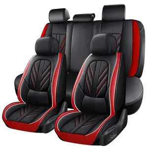 Universal for 5 Seats Full Set Car Seat Covers, Arespark Premium Waterproof PU Leather Cushion Protectors, 40/60 Split Front and Rear Bench Seat, Breathable Auto Accessories, Universal Fit for Vehicles Sedans SUVs - (Black/Red)