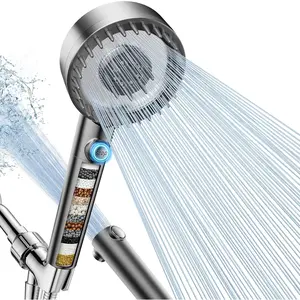 High Pressure 4 Spray Mode Filtered Handheld Shower Head with Filter, Water Softener Filter Beads for Hard Water, with ON/OFF Switch, Remove Chlorine (Gray)