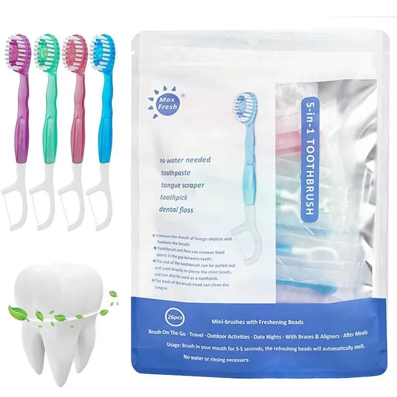 Portable Waterless Travel Toothbrush Set, Multi Function Disposable Dental Brushes for Camping Dating Office Post-Meal Oral Care