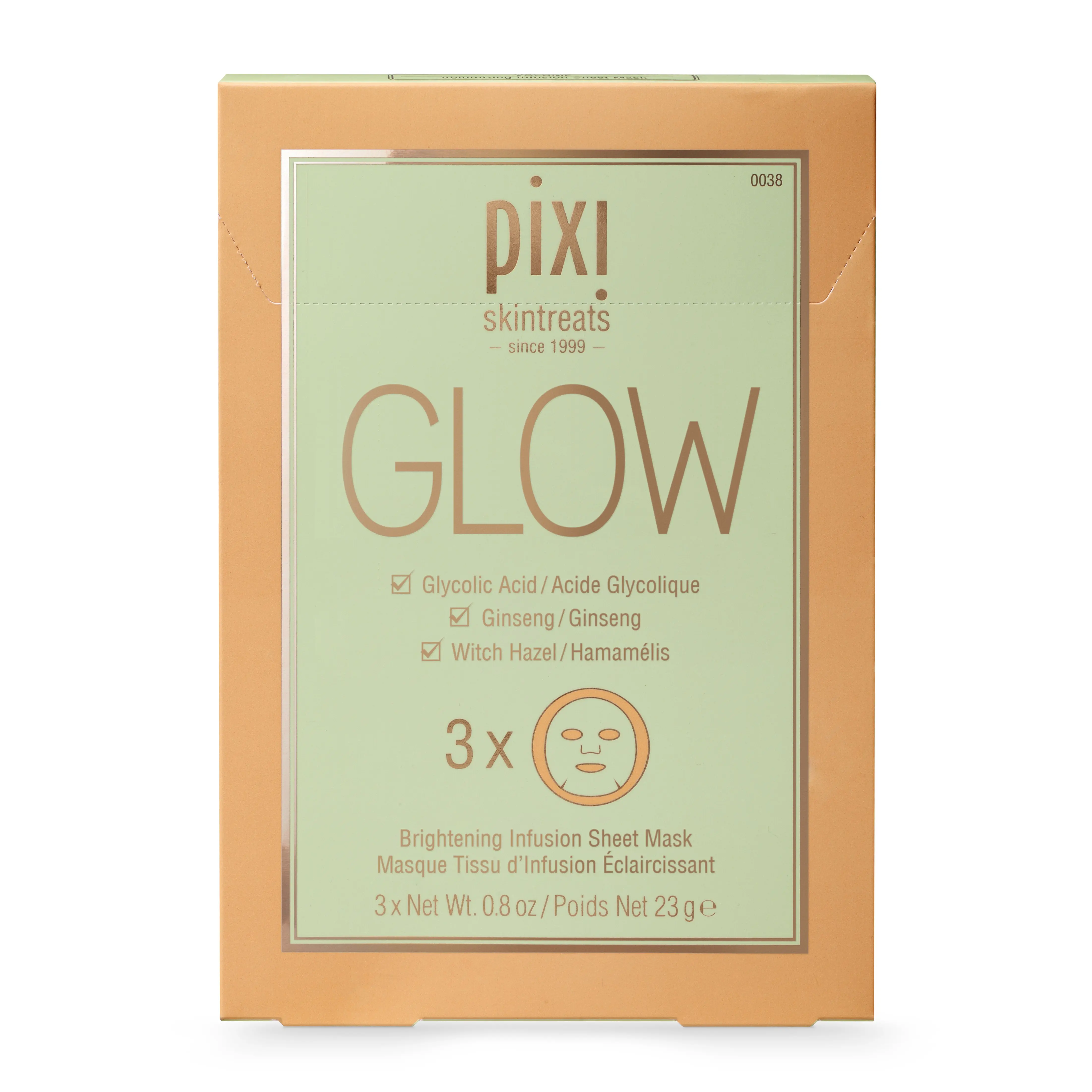 Pixi GLOW Sheet Mask - Gentle Exfoliate Face Mask with Cucumber, Glycolic Acid, Ginseng & Moisturizer, Pack of 3