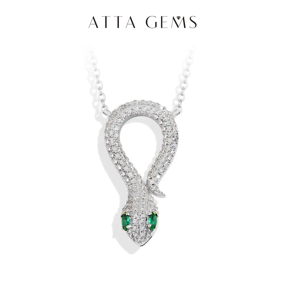 Unisex Synthetic Snake-Shaped Moissanite Animal Pendant Accessory Necklace, Fine Fashion Single Gemstone Jewelry, Animal Print Artificial Gemstone Necklaces & Pendants for Party & Daily Wear N030, Gemstone Pendant Necklace