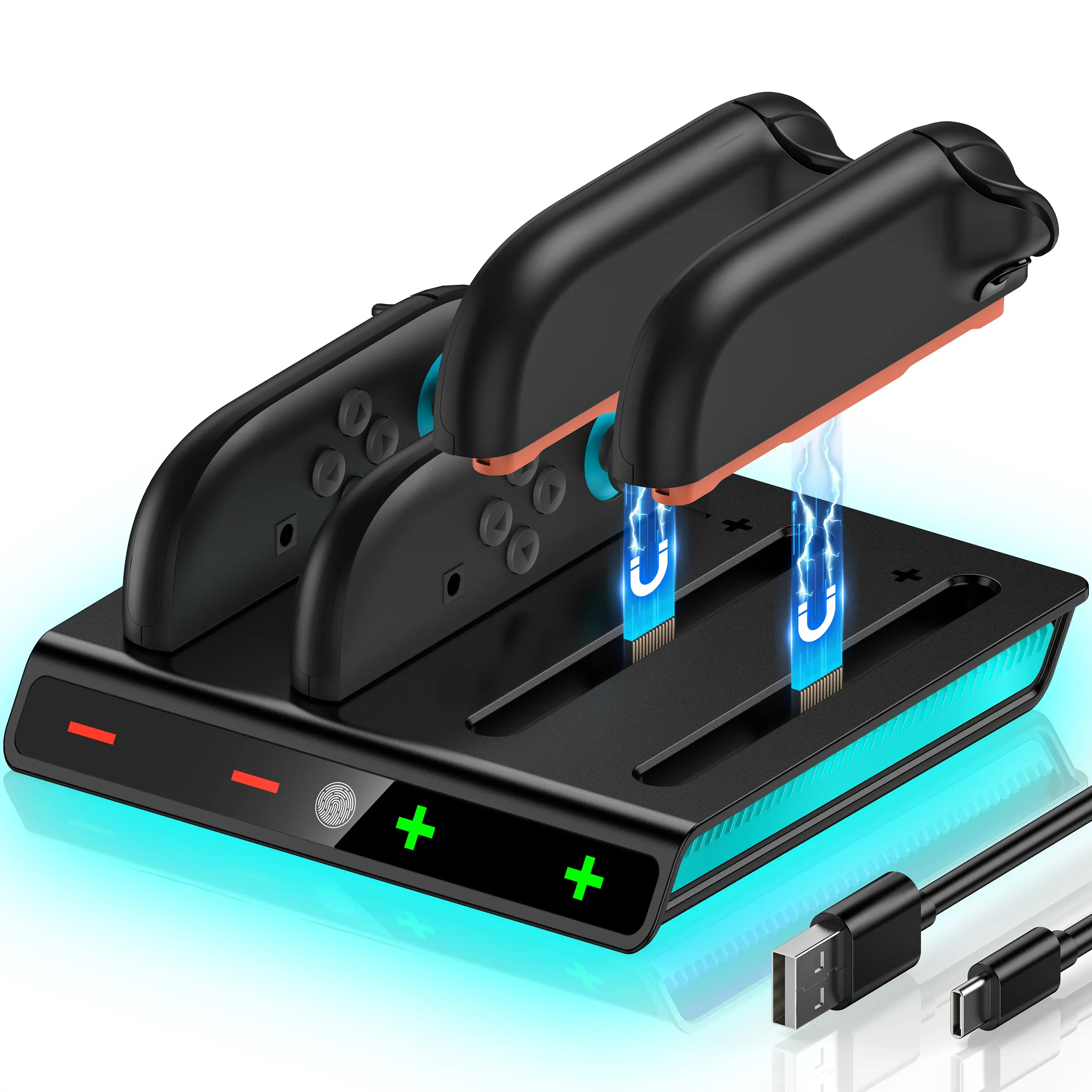 4-in-1 ABS Charging Dock for Switch, Fast-Charging Bluetooth Gamepad Station with LED Light Indicator, Organized Storage Stand for 2 Joy-Cons & Switch Accessories, Manufacturer Warranty