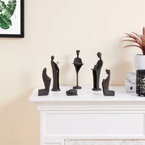 Modern 9-Inch Cast Iron Nativity Sculpture Set (6 Figures)