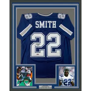 No Framed Facsimile Autographed Emmitt Smith  Dallas Blue Reprint Laser Auto Football Jersey