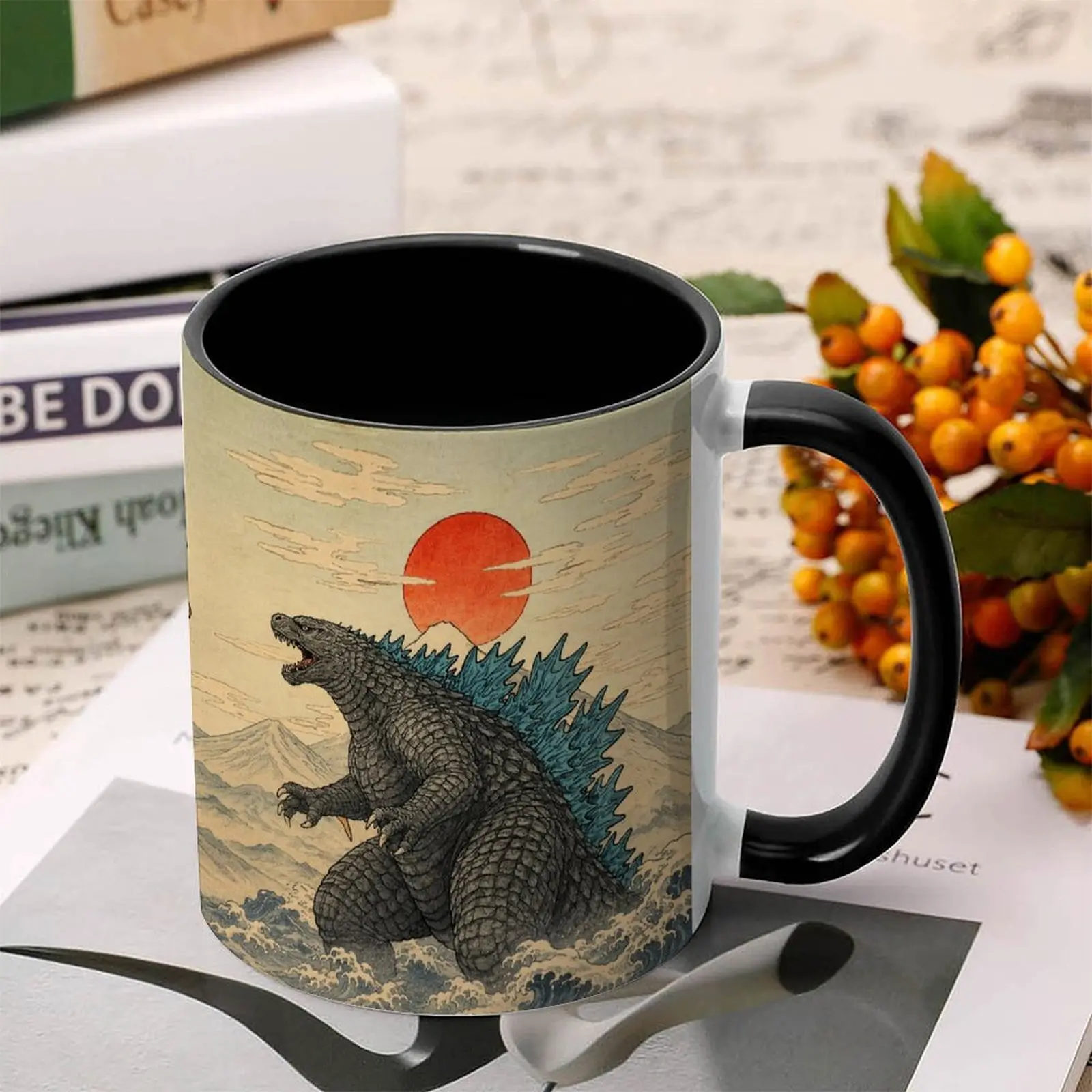 Vintage Godzilla vs King Ghidora Mug, Retro Kaiju mug - Japanese Monster Movie Print, Godzilla Movie Decor, Sci-Fi Film Mug