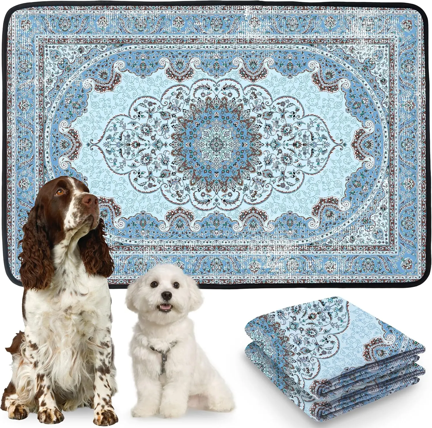 PatiencET Reusable Dog Potty Training Pads - Super Absorbent, Leakproof, Non-Slip Bottom Washable Mat for Puppies, Elderly Dogs, Kids, Travel Use, Green (1 Pc, Bohemian Style, Hand-Wash Compatible)