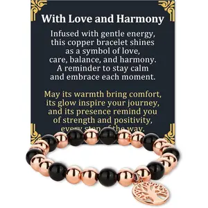 Copper Beads Bracelet for Women and Men, Adjustable 99.99% Pure Copper Beads with 10mm Hematite Stones,  Beaded   with Tree of Life Charm