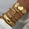 【Black Friday】5-Piece Vintage Bold Geometric Wide Metal Bangle Set, Mixed Stackable Cuff Bracelets, Unique Daily-Wear Jewelry Accessory, Mother's Day Gift for Women