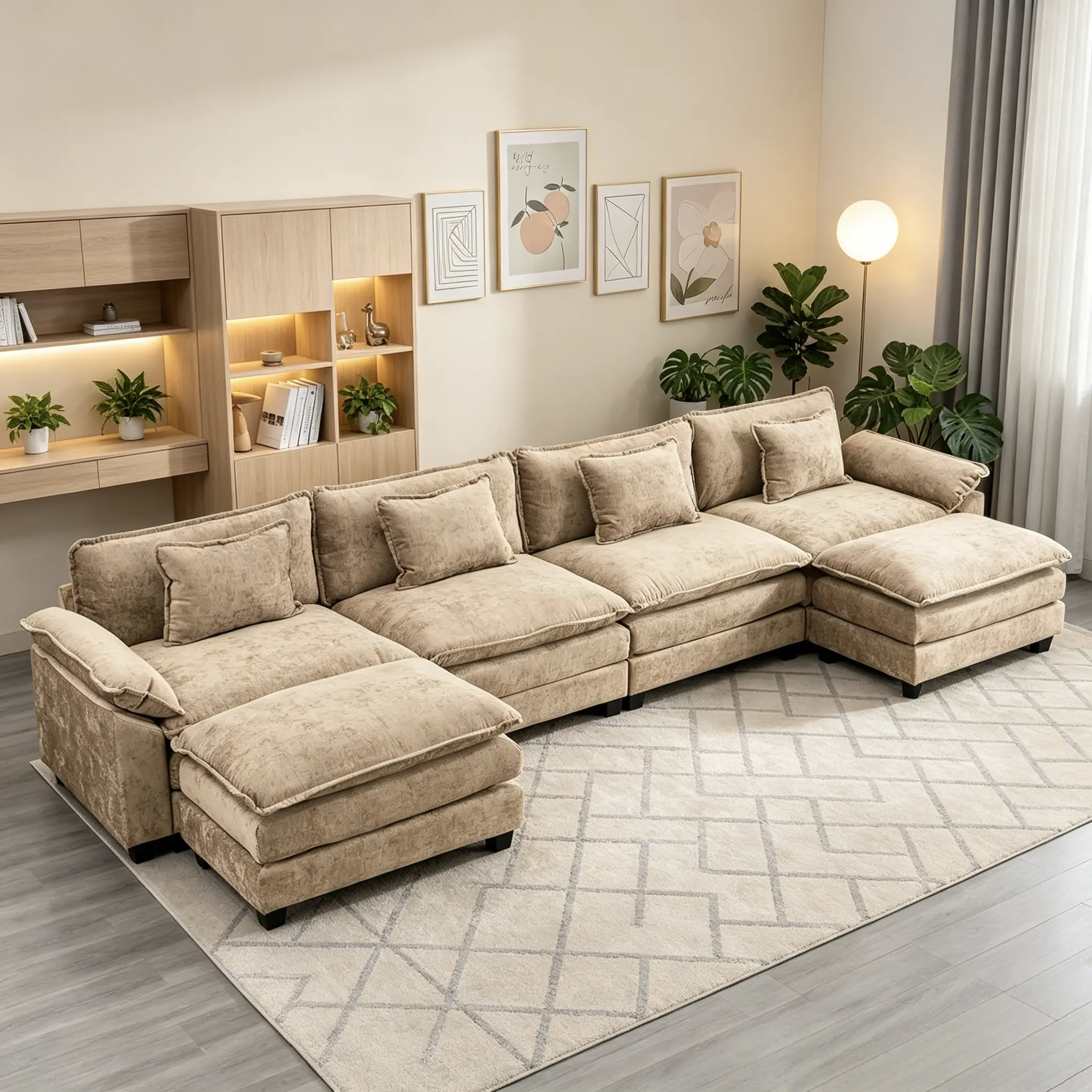 [4 Boxes Shipped] Modular Sectional Sofa, 154 Inch U Shaped Couch Set with Armrests, 4-Seater Comfy Cloud Couches with Movable Ottoman for Living Room Apartment