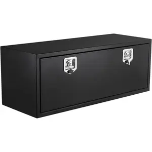 Heavy Duty Black Steel Truck Bed Tool Box - Waterproof Underbody Storage Chest - T-Handle Lock - Smooth Surface - Secure Metal Toolbox