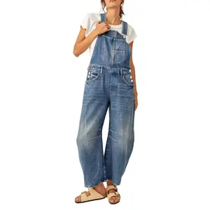 Imily Bela Womens Denim Bib Overalls Barrel Leg Adjustable Strap Jean Pants Jumpsuits with Pockets