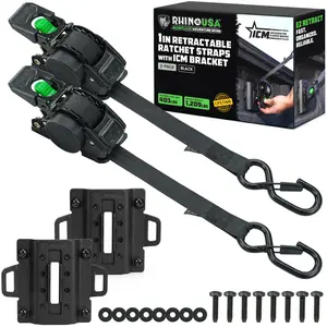 Rhino USA 1"x10' Integrated Bed-Mounted (FORD ONLY) Retractable Ratchet Straps - Ford Trucks (2015+ F-150 & 2017+ F-250) – BoxLink Compatible, Removable, 360° Swivel, Heavy-Duty Tie Downs