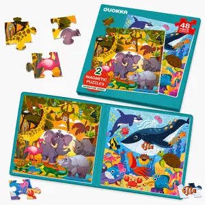 QUOKKA Magnetic Puzzles Book - 2 Sets of 48-Piece Jigsaw Shape Recognition Puzzles for Kids, Travel Toy for Road Trips & Quiet Time, Fine Motor Skills Builder (Africa, Ocean Animals)