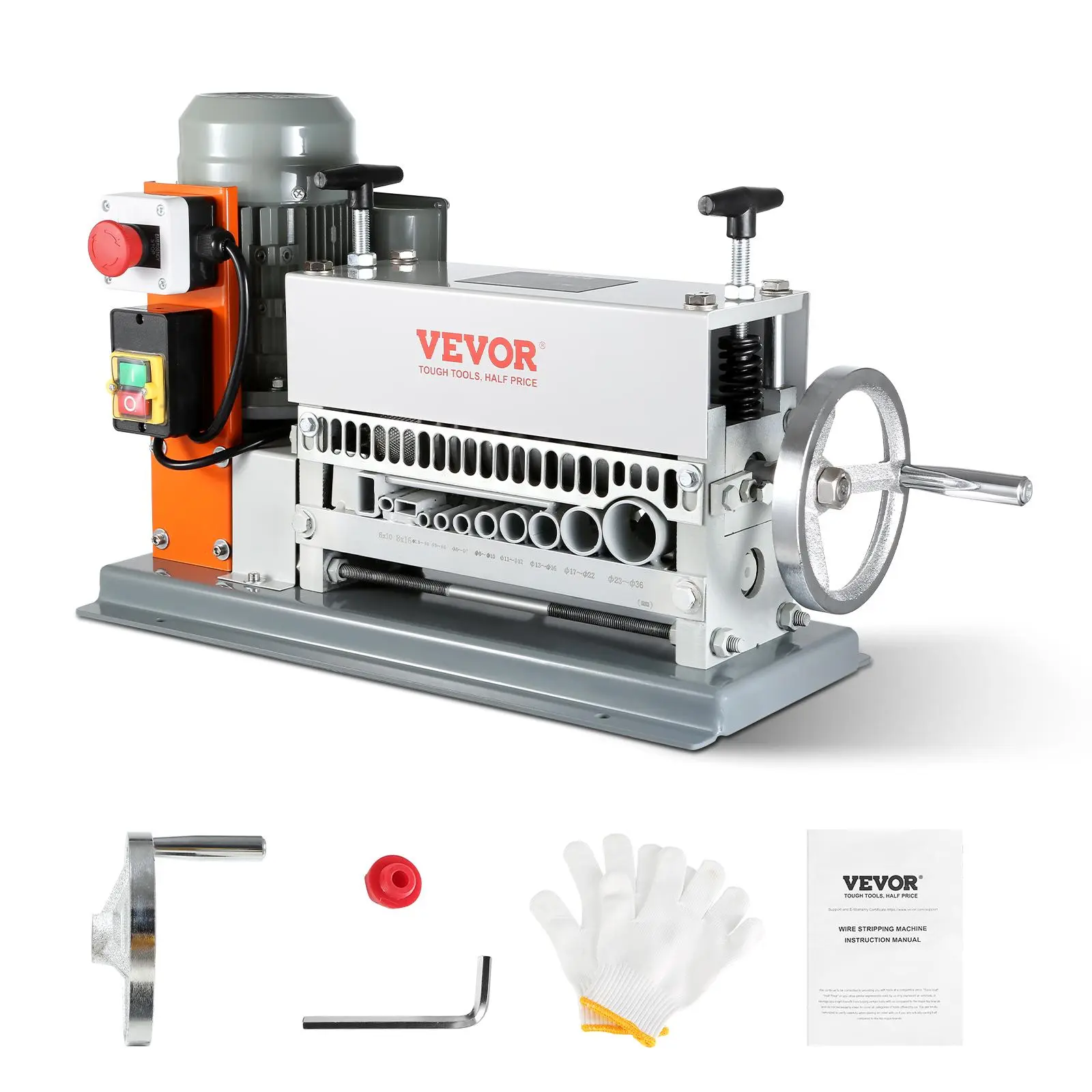 【summerfinds】VEVOR Hardware Motorized Wire Stripping Machine, 370W, 0.06"-1.42" Cable Stripper, 88 ft/min Speed, Manual Crank & 11 Channels Included, Ideal for Copper Scrap Recycling (Father's Day Gift)