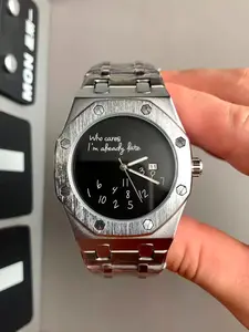 Men's Steel Band Watch, Quartz Watch, Round Dial Design, Graffiti Number Pattern, Casual Vintage Fashion, High-End Men's Gift Recommendation, Modern Fashionable Wristwatch