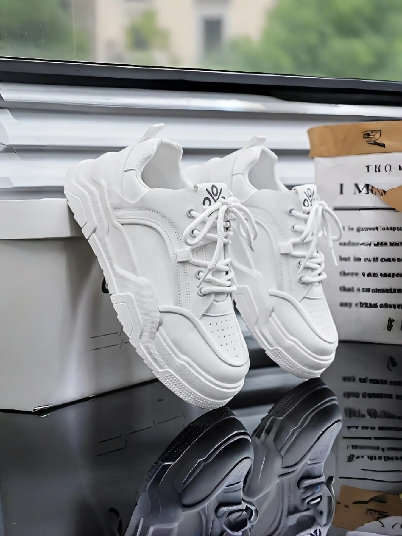 Men's new breathable white shoes, men's trendy and versatile thick soled sports and leisure board shoes, dad shoes, Trendy Fashion Sneaker, Sneakers, Walking Shoes