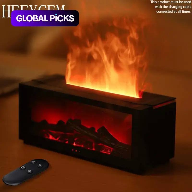 USB Powered Flame Fireplace Diffuser, Simulated Flame Humidifier, Fireplace Aromatherapy Diffuser, Desktop Humidifier with Timer & Remote Control, Air Aroma Humidifier for Home and Office, Holiday Gift #GLOBAL PICKS