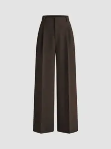 Mid Rise Pleated Wide Leg Trousers