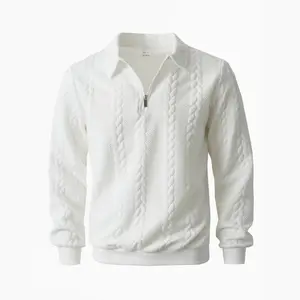 Men's Autumn Winter Knit Long Sleeve Polo Shirt, Suitable For Everyday Wear, Featuring A Vintage Cable Knit And Zipper High Collar With Half Placket, Casual Versatile Fashion Pullover, An Essential Addition To Men'S Wardrobes