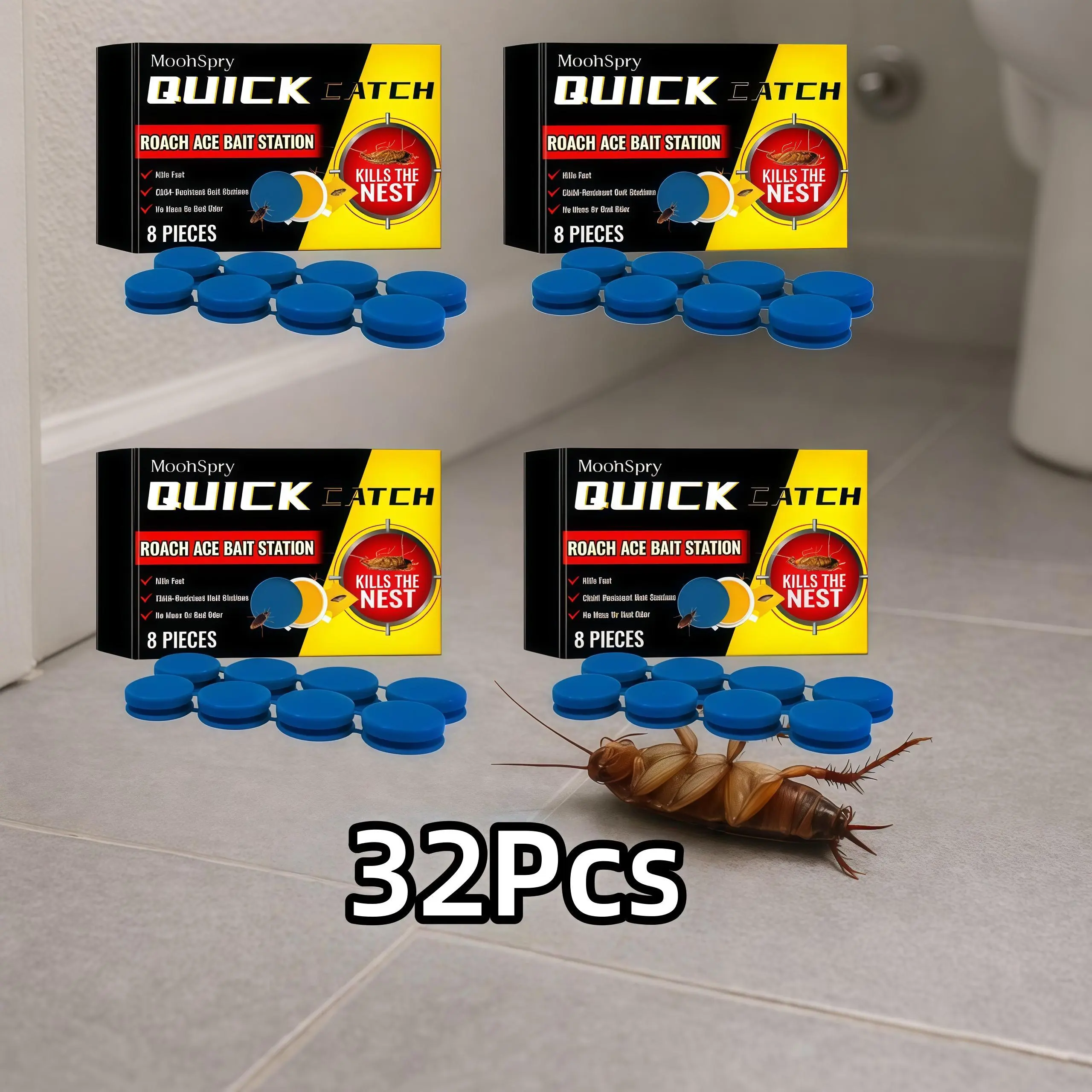 MoonSpry Cockroach Exterminator Cream Gel Stations (8 Pieces) - Powerful Killer, Insect Pest Control, 24 Month Shelf, Indoor & Outdoor Home Kitchen Pest Trap Set
