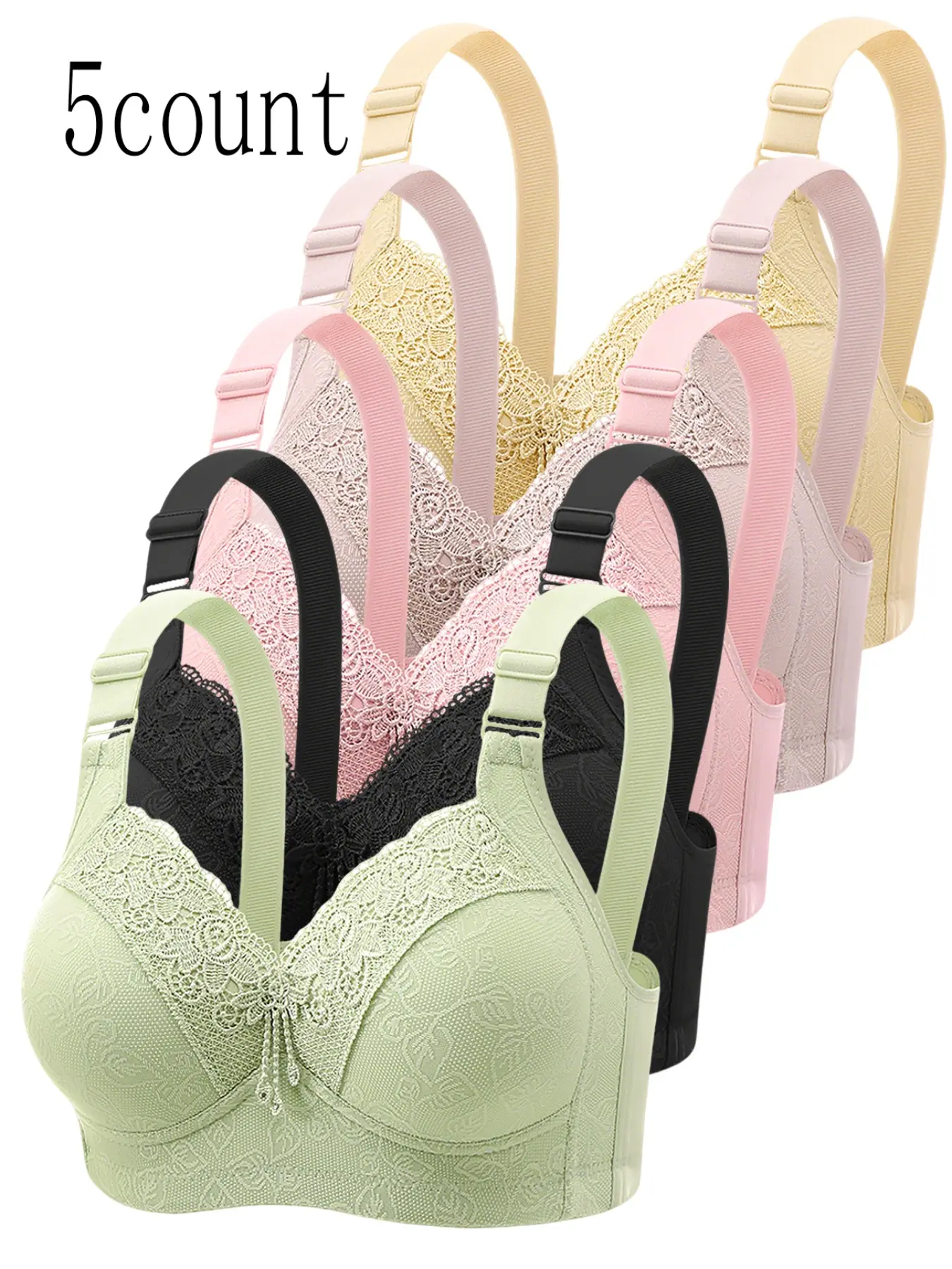 Women's Knitted Lace Push-Up Bra Set, Lightweight, Adjustable Straps, Buckle, Wireless Comfort, All-Season Fitted Design, Perfect for Adult Women, Soft Comfy Bra, Adjustable Bras