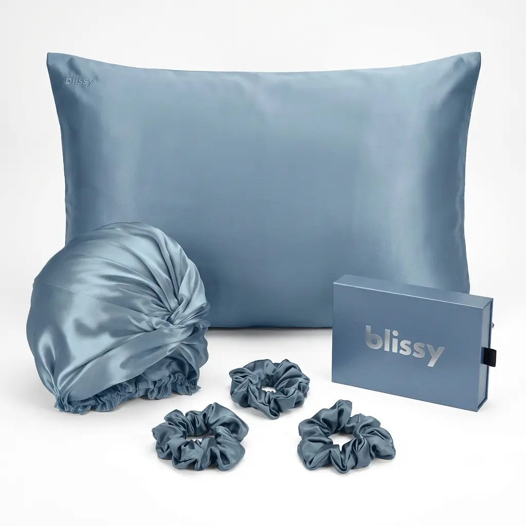 Blissy Silk Bundle – Pillowcase, Bonnet & Scrunchies (3-Pack) – 100% Mulberry Silk Blissy Silk Bundle – Pillowcase, Bonnet & Scrunchies (3-Pack) – 100% Mulberry Silk