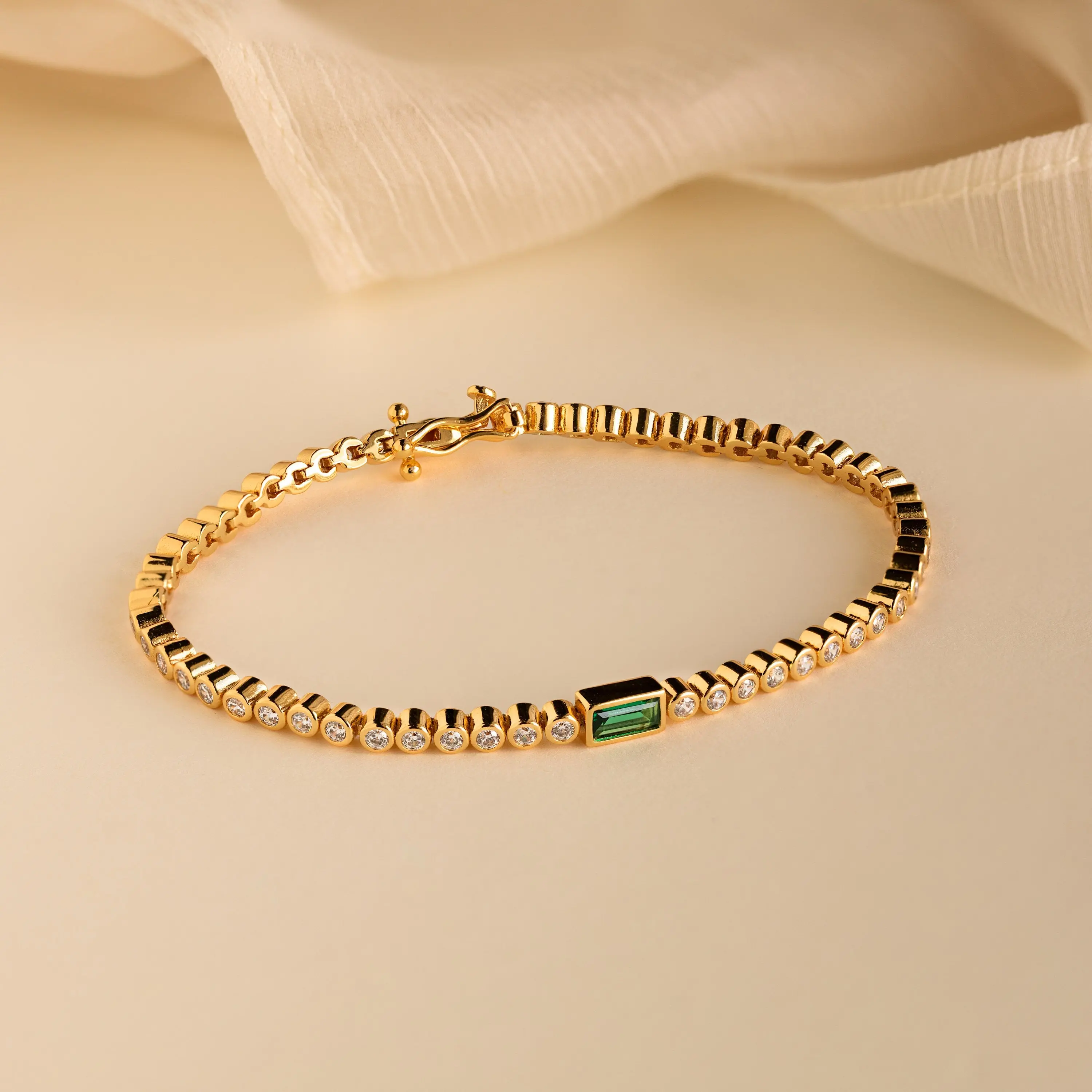 Emerald Baguette Tennis Bracelet by Caitlyn Minimalist - Vintage Emerald & Diamond Eternity Bracelet in Gold - Statement Bezel Gemstone Bracelet - Anniversary Gift for Her