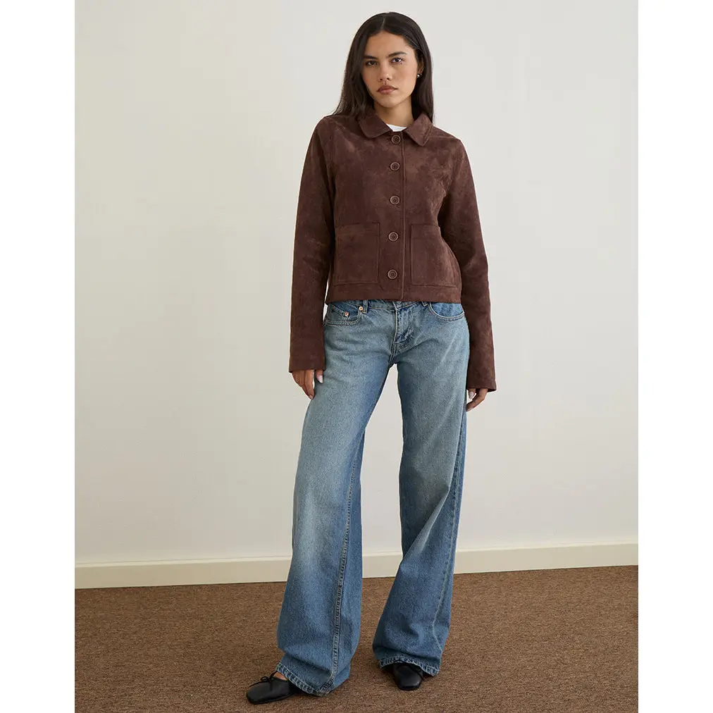 MOTEL Quincy Faux Suede Cropped Jacket in Brown