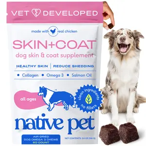 Native Pet Omega Skin and Coat Chews for Dogs - Dog Skin and Coat Supplement for Healthy, Shiny Fur, Reduce Shedding and Dry Spots - Made with Omega 3 Fish Oil and Wild-Caught Salmon Oil