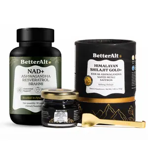 BetterAlt Longevity Support Bundle | Himalayan Shilajit GOLD+ Resin & NAD+ Capsules | Helps Boost Energy & Immunity | Lab-Tested | 2-Month Pack