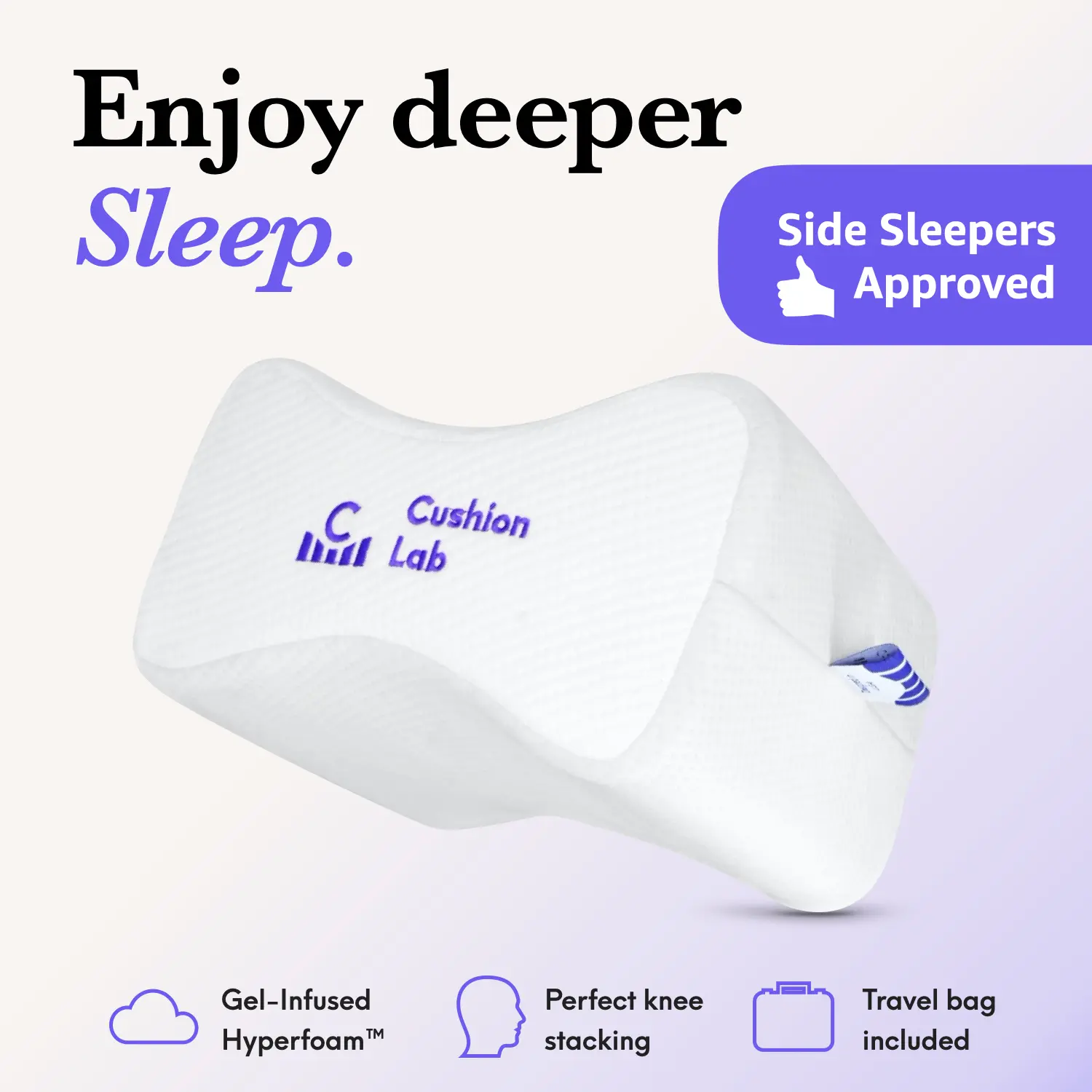 Cushion Lab | Side Sleeper Knee Pillow — Sleep Deeply, Every Night — Memory Foam Knee Pillow for Side Sleepers & Hip Alignment