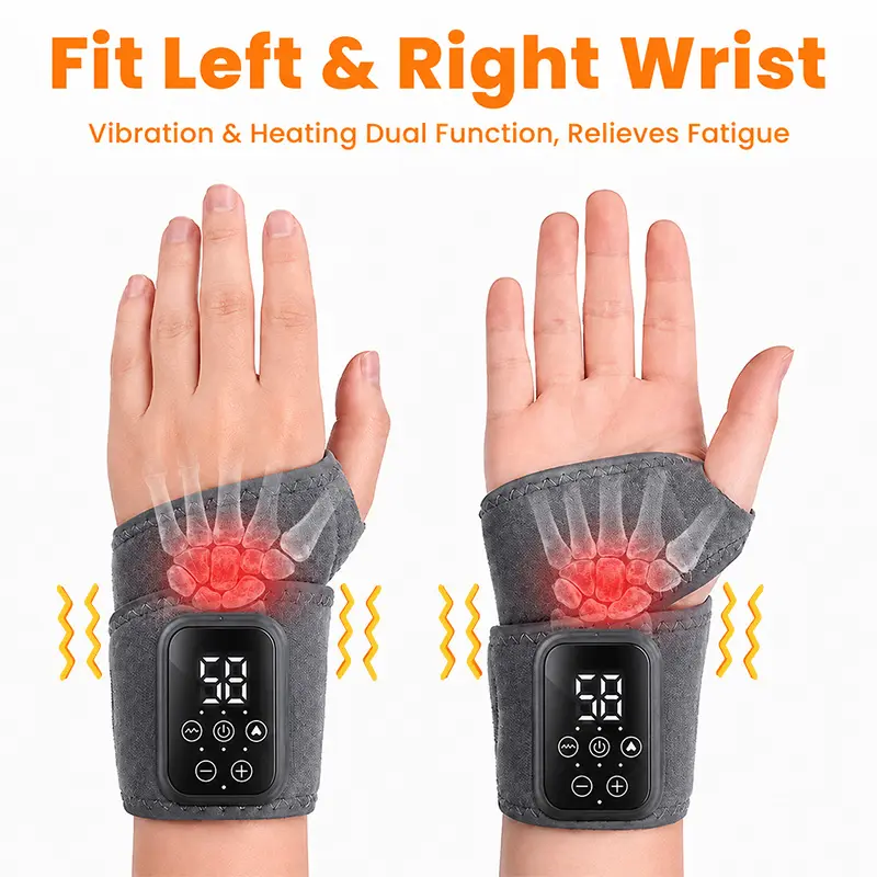 Rechargeable Wrist Massager with Heat and Compression, Hand Support Brace for Carpal Tunnel, Arthritis, and Gamer Wrist Pain Relief, Hand Brace