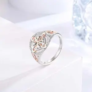 Rose Gold Plated Witches Knot Ring, Anillo Nudo de Bruja Original Celtic Knot Jewelry, Cubic Zirconia Decorated Witch’s Knot Ring, Witchtok Witch Jewelry Pagan Jewelry for Devotion and Protection Valentine’s Day gift
