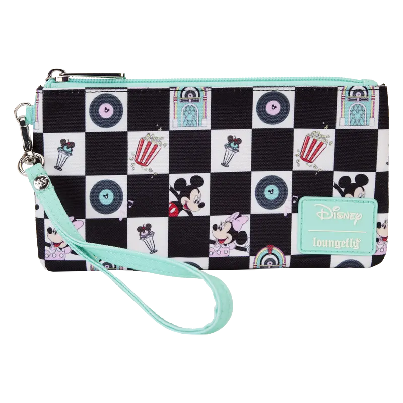 Decorative Checkered Nylon Wristlet Pouch, Women's Retro Diner Print Casual Zipper Purse with Card Slots, Decorative Pouches Women's Clutches & Wristlets, Funky Women's Clutches & Wristlets