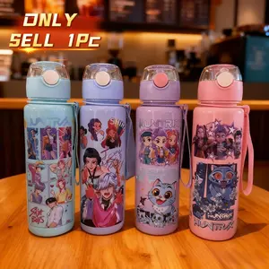 K-Pop Ghost Hunter Theme Water Bottle, Reusable Hard Plastic with Lid and Straw, 700ML Eco-Friendly Alternative, Portable, Perfect for School, Travel, Halloween, Drinkware, Reusable Water Bottles