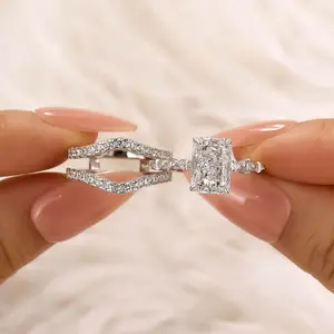 Maxine S925 Sterling Silver 3.5ct Radiant Cut Insert 2PC Engagement Ring Set,Tarnish-free Affordable Wedding Ring Set, Women's Bridal Jewelry,Suit for Daily,Travel,Proposal,Birthday,Anniversary, SpringStatements