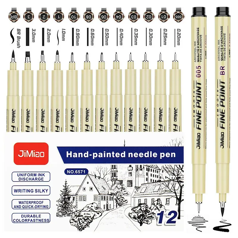 Professional 6/12pcs Manga Art Marker Set Fine Line Sketch Pens for Drawing Illustration & Calligraphy Artist School Supplies Kit Art Materials