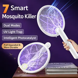 Electric Fly Swatter Foldable Bug Zapper Racket 2 in 1 Mosquito Killer with Purple Attractant Light Rechargeable for Indoor Home Backyard Patio Camping